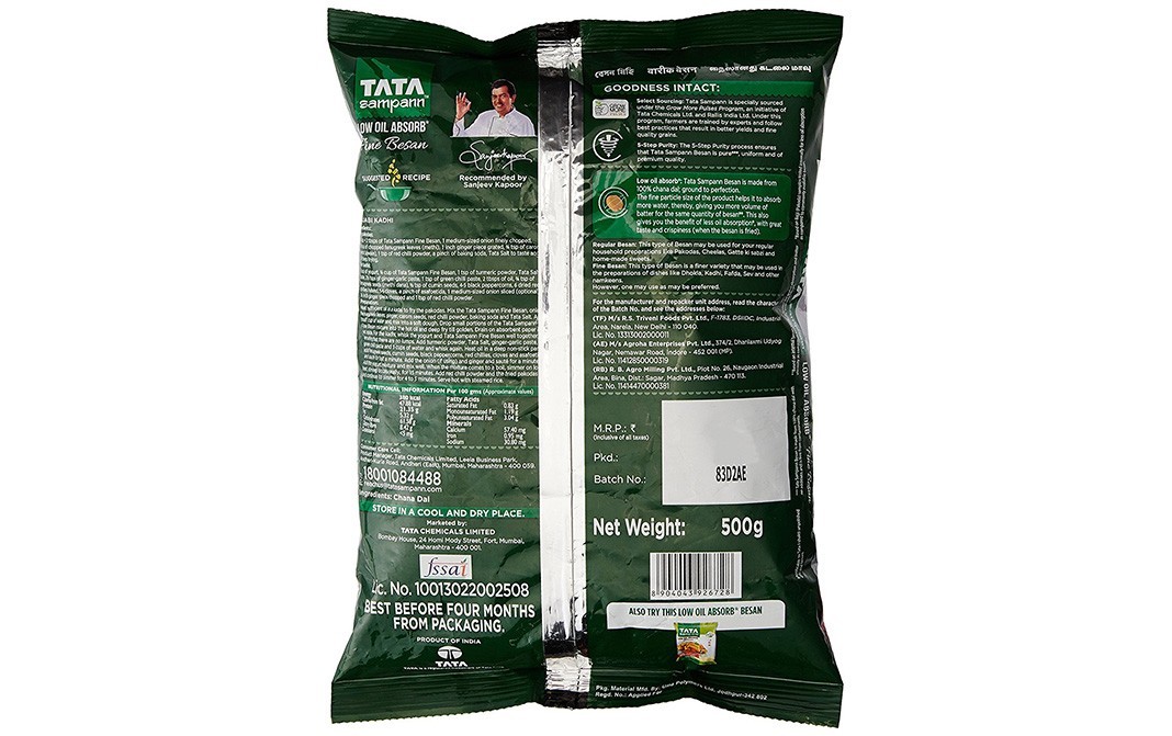 Tata Sampann Low Oil Absorb Fine Besan   Pack  500 grams